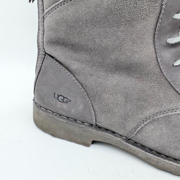 UGG Daney Lace Up Shearling Sheepskin Suede High Top Combat Boots Grey Size 8.5 - Picture 3 of 13